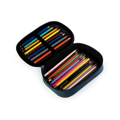 Estojo Escolar Feminino Crinkle Chic Azul Escuro U / Preto