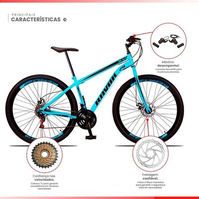 Bicicleta Aro 29 Bike Aço 21 Marchas Velocidades Freio A Disco Cor:azul Celeste