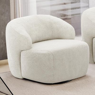 Poltrona Decorativa Orgânica Giratória Living Barolo L06 Bouclê Off White