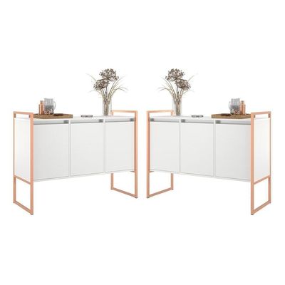 Buffet Industrial 3 Portas Branco Cobre Conjunto 2 Unidades