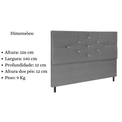 Cabeceira Cama Casal Box 140cm Virgínia Suede Cinza E-frame