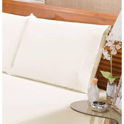 Jogo De Cama Ponto Palito Percal 180 Fios Elegance Queen 03 Peças - Palha - Acabamento com Alta Qualidade