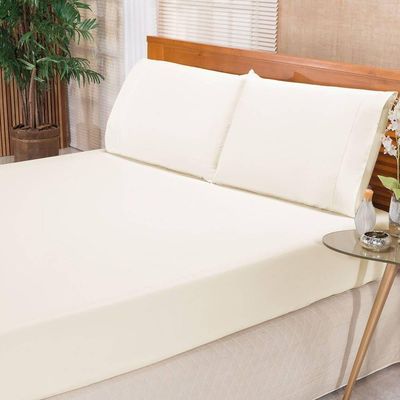 Jogo De Cama Ponto Palito Percal 180 Fios Elegance Queen 03 Peças - Palha - Acabamento com Alta Qualidade