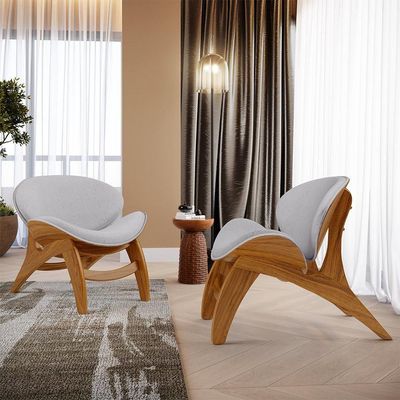 Kit 2 Poltronas Decorativa Orgânica Sala Living Kadosh L02 Linho Cinza