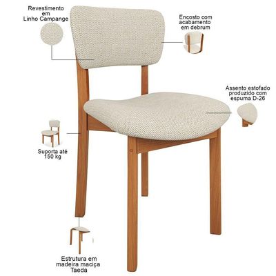 Mesa Para Sala De Jantar Valência Com 06 Cadeiras Sala De Jantar Dara L02 Linho Champagne - Lyam Decor