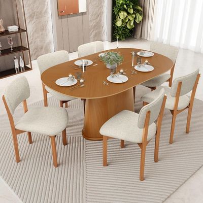 Mesa Para Sala De Jantar Valência Com 06 Cadeiras Sala De Jantar Dara L02 Linho Champagne - Lyam Decor