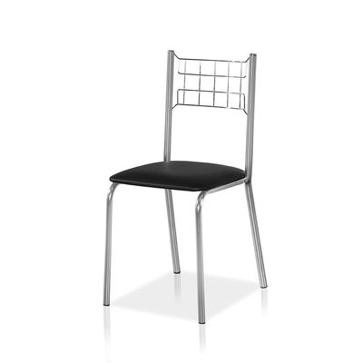 Mesa de Jantar Aço Nobre Leticia Plus com Tampo Kanon e 4 Cadeiras Iris Revestidas em Courino Preto