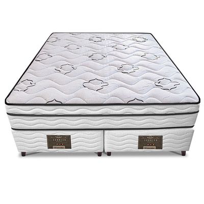 Cama Box King Size Bipartida Cama inBox Moderne Ortopédico com Camada Especial de Espuma D45 63x193x203cm Bege e Branco