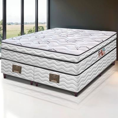 Cama Box King Size Bipartida Cama inBox Moderne Ortopédico com Camada Especial de Espuma D45 63x193x203cm Bege e Branco