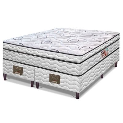 Cama Box King Size Bipartida Cama inBox Moderne Ortopédico com Camada Especial de Espuma D45 63x193x203cm Bege e Branco