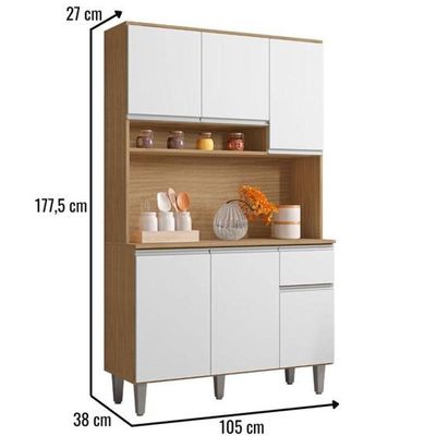 Kit De Cozinha Marcia 105cm Compacta 6 Portas Amêndoa/Branco