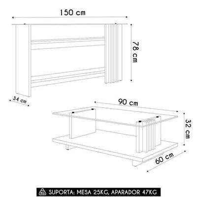 Aparador E Mesa De Centro Frizz Para Sala De Estar - Madetec Móveis Cumaru Opala
