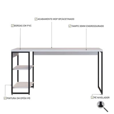 Mesa C/estante Baixa 150x64x75cm Com 02 Prateleiras Branco Chess / Est.preta