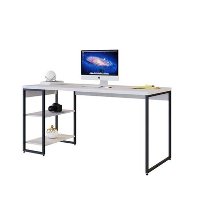 Mesa C/estante Baixa 150x64x75cm Com 02 Prateleiras Branco Chess / Est.preta