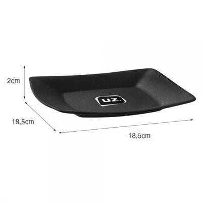 Prato Quadrado 18,5cm Preto Pequeno Avulso Plástico Lanches Frutas Slim Uz Preto