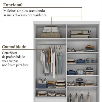 Gaurda-Roupa Solteiro com 1 Espelho Geneve 100% MDF 2 PT 2 GV Preto