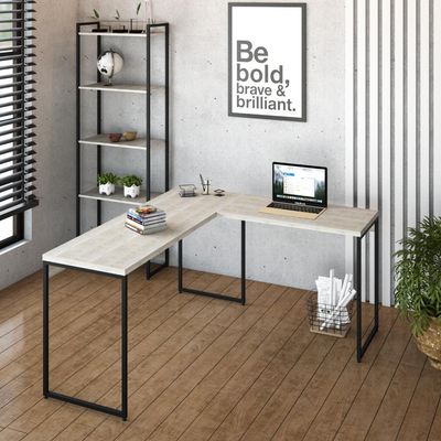 Mesa Em L Dynamica Diretor 150x140x75cm Snow Estrutura preta