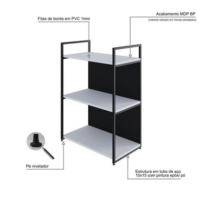 Estante C/03 Prateleiras 84x60x33cm C/fundo Yon Branco Tx/est.preta Branco Tx/est.preta