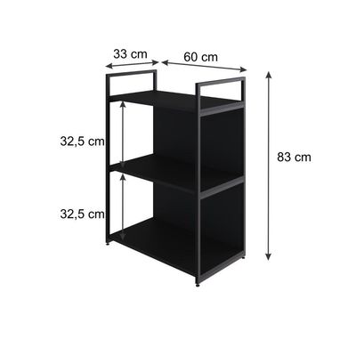 Estante C/03 Prateleiras 84x60x33cm C/fundo Yon Preto Tx/est.preta Preto Tx/est.preta