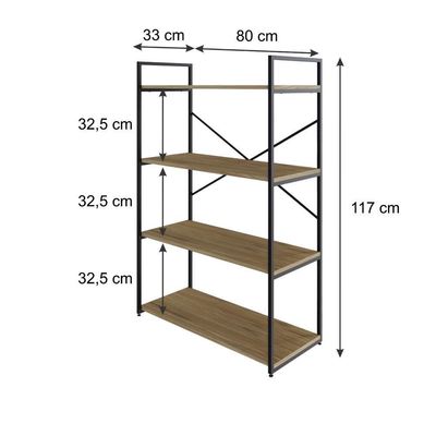 Estante C/04 Prateleiras 118x80x33cm Yon Vermont Oak/est.preta Vermont Oak/est.preta