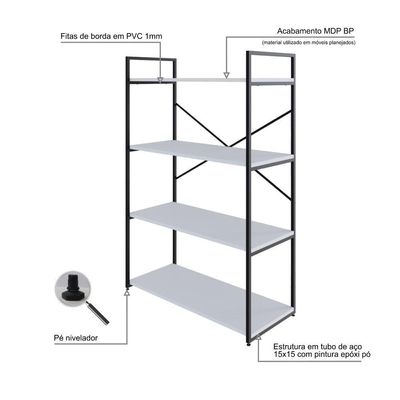 Estante C/04 Prateleiras 118x80x33cm Yon Branco Tx/est.preta Branco Tx/est.preta