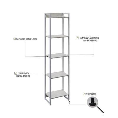 Estante Dynamica 45x30x187cm C/05 Prateleiras Snow / Est.branca Snow / Est.branca