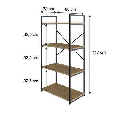 Estante C/04 Prateleiras 118x60x33cm Yon Vermont Oak/est.preta Vermont Oak/est.preta