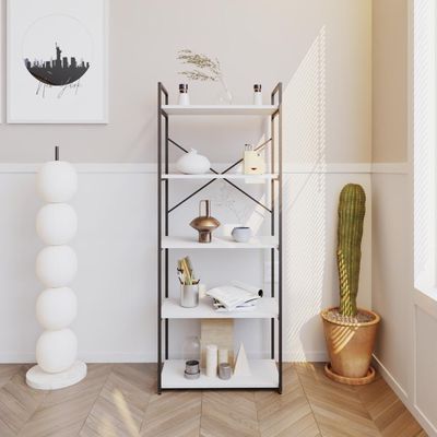 Estante C/05 Prateleiras 152x60x33cm Yon Branco Tx/est.preta Branco Tx/est.preta