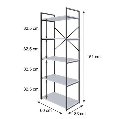 Estante C/05 Prateleiras 152x60x33cm Yon Branco Tx/est.preta Branco Tx/est.preta