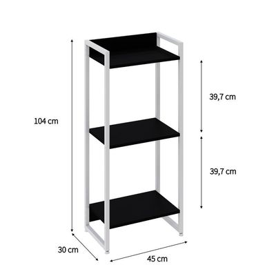 Estante Dynamica 45x30x104cm C/03 Prateleiras Preto ônix / Est.branca Preto ônix / Est.branca