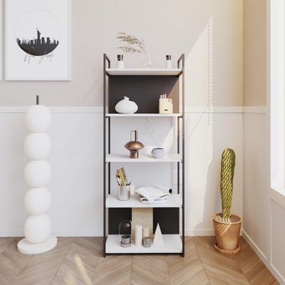 Estante C/05 Prateleiras 152x60x33cm C/fundo Yon Branco Tx/est.preta Branco Tx/est.preta