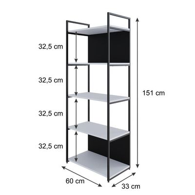 Estante C/05 Prateleiras 152x60x33cm C/fundo Yon Branco Tx/est.preta Branco Tx/est.preta