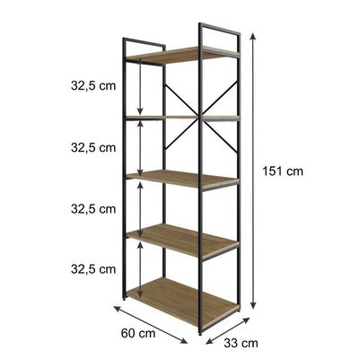 Estante C/05 Prateleiras 152x60x33cm Yon Vermont Oak/est.preta Vermont Oak/est.preta