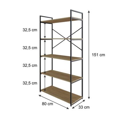 Estante C/05 Prateleiras 152x80x33cm Yon Vermont Oak/est.preta Vermont Oak/est.preta