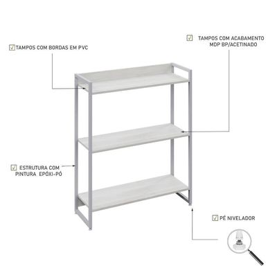 Estante Dynamica 80x30x104cm C/03 Prateleiras Snow / Est.branca Snow / Est.branca