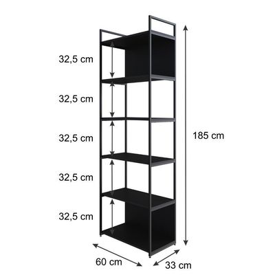 Estante Alta C/06 Prateleiras 185x60x33cm C/fundo Yon Preto Tx/est.preta Preto Tx/est.preta