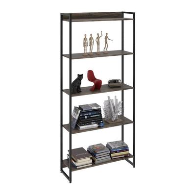 Estante Dynamica 80x30x187cm C/05 Prateleiras Carvalho Dark / Est.preta Carvalho Dark / Est.preta