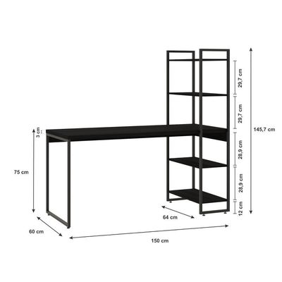 Mesa C/estante Alta 150x64x147cm Com 04 Prateleiras Preto ônix / Est.preta