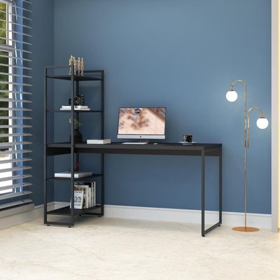 Mesa C/estante Alta 150x64x147cm Com 04 Prateleiras Preto ônix / Est.preta