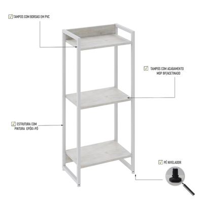 Estante Dynamica 45x30x104cm C/03 Prateleiras Snow / Est.branca Snow / Est.branca