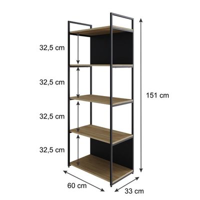 Estante C/05 Prateleiras 152x60x33cm C/fundo Yon Vermont Oak/est.preta Vermont Oak/est.preta