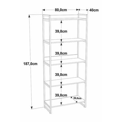 Estante Kuadra 80x40x187cm C/05 Prateleiras Snow / Est.preta Snow / Est.preta