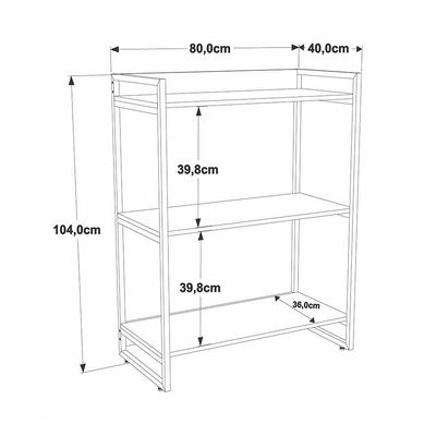 Estante Kuadra 80x40x104cm C/03 Prateleiras Branco Chess / Est.preta Branco Chess / Est.preta