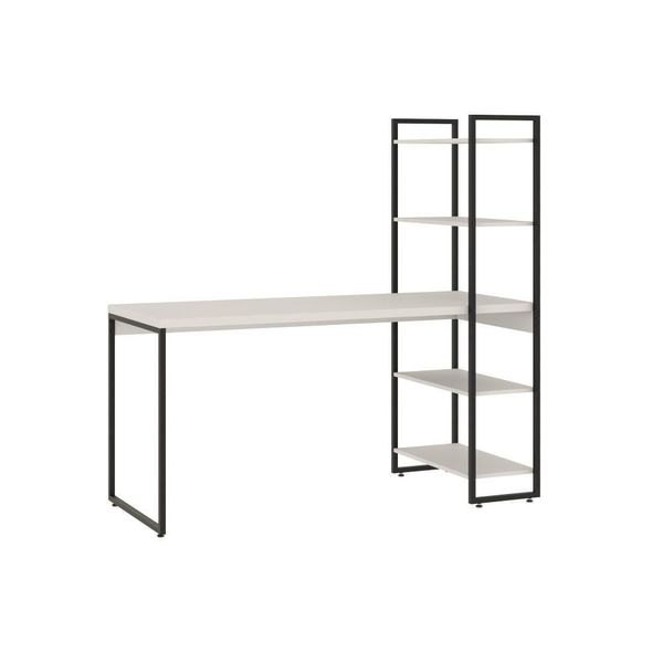Mesa C/estante Alta 150x64x147cm C/04 Prateleiras Branco Chess / Est.preta