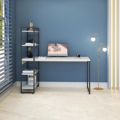 Mesa C/estante Alta 150x64x147cm C/04 Prateleiras Branco Chess / Est.preta