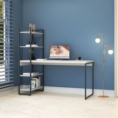 Mesa C/estante Alta 150x64x147cm C/04 Prateleiras Branco Chess / Est.preta