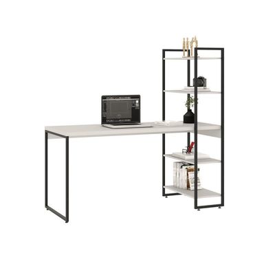 Mesa C/estante Alta 150x64x147cm C/04 Prateleiras Branco Chess / Est.preta