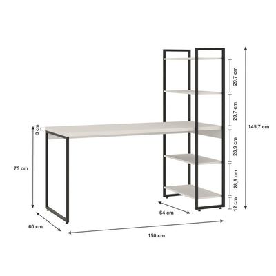 Mesa C/estante Alta 150x64x147cm C/04 Prateleiras Branco Chess / Est.preta