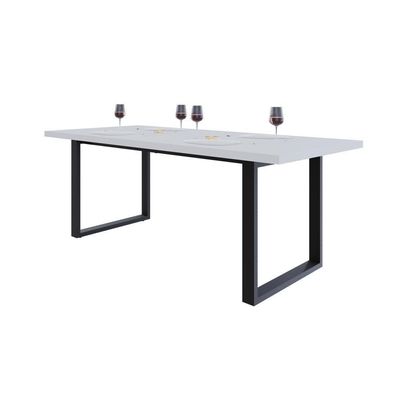 Mesa De Jantar Queens R 200x90x77cm Qemj9200r Branco Tx - Est.preta Branco Tx/est.preta