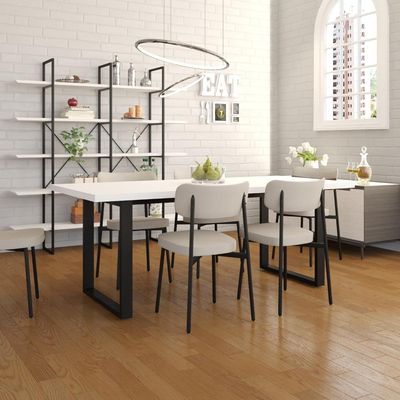 Mesa De Jantar Queens R 200x90x77cm Qemj9200r Branco Tx - Est.preta Branco Tx/est.preta